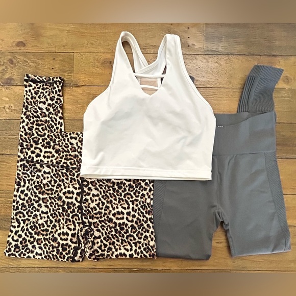 ZYIA Other - BUNDLE OF 3 ZYIA White Sports Bra Gray compression and leopard print leggings